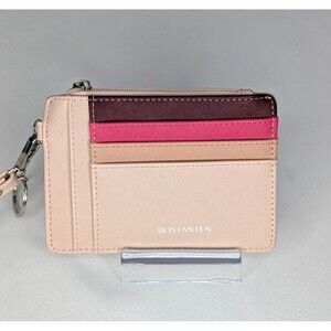Bostanten Card Holder with Key Ring - Pink Multi Colorblock, EUC
